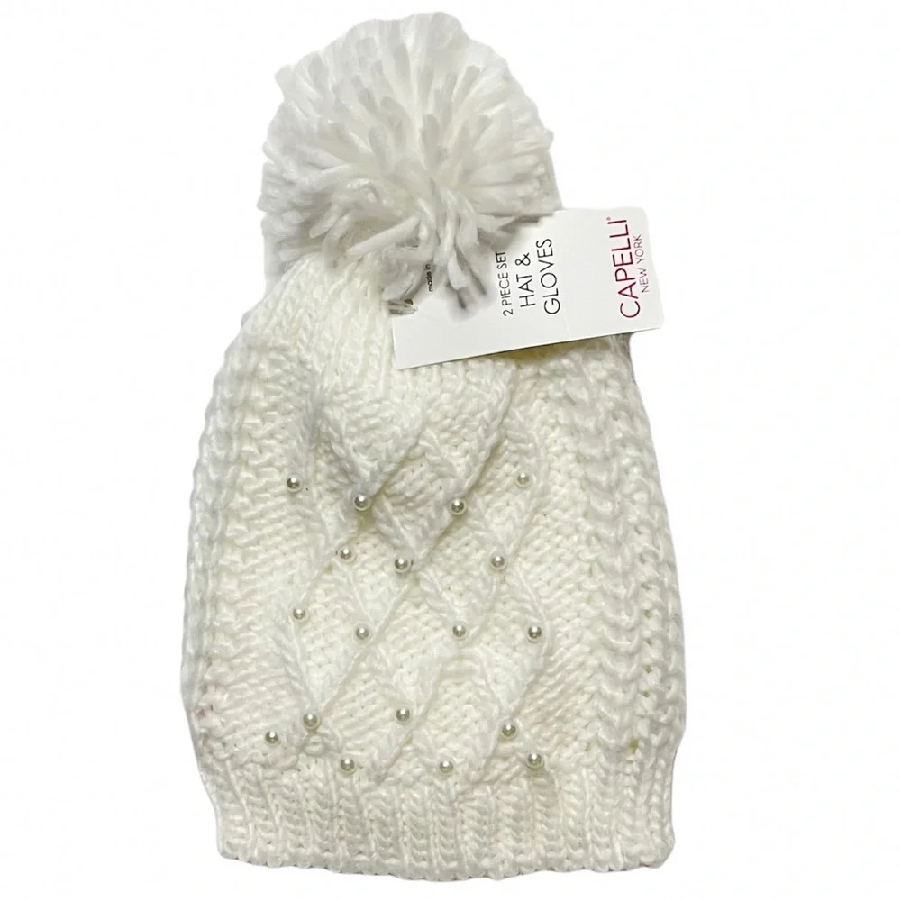 Capelli Of NY Embellished Pompom Hat With Gloves